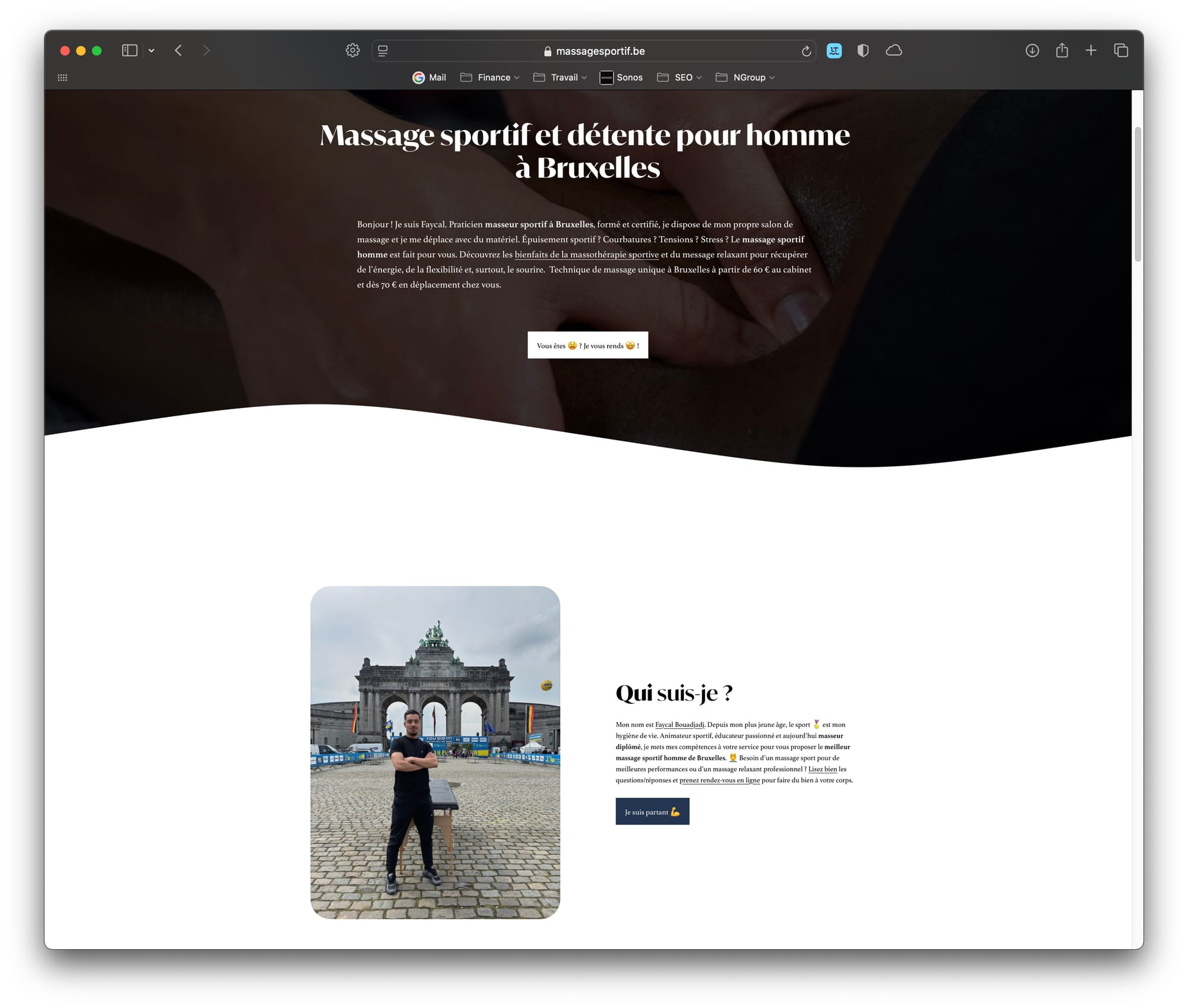 Site web de massagesportif.be créé avec le CMS Squarespace