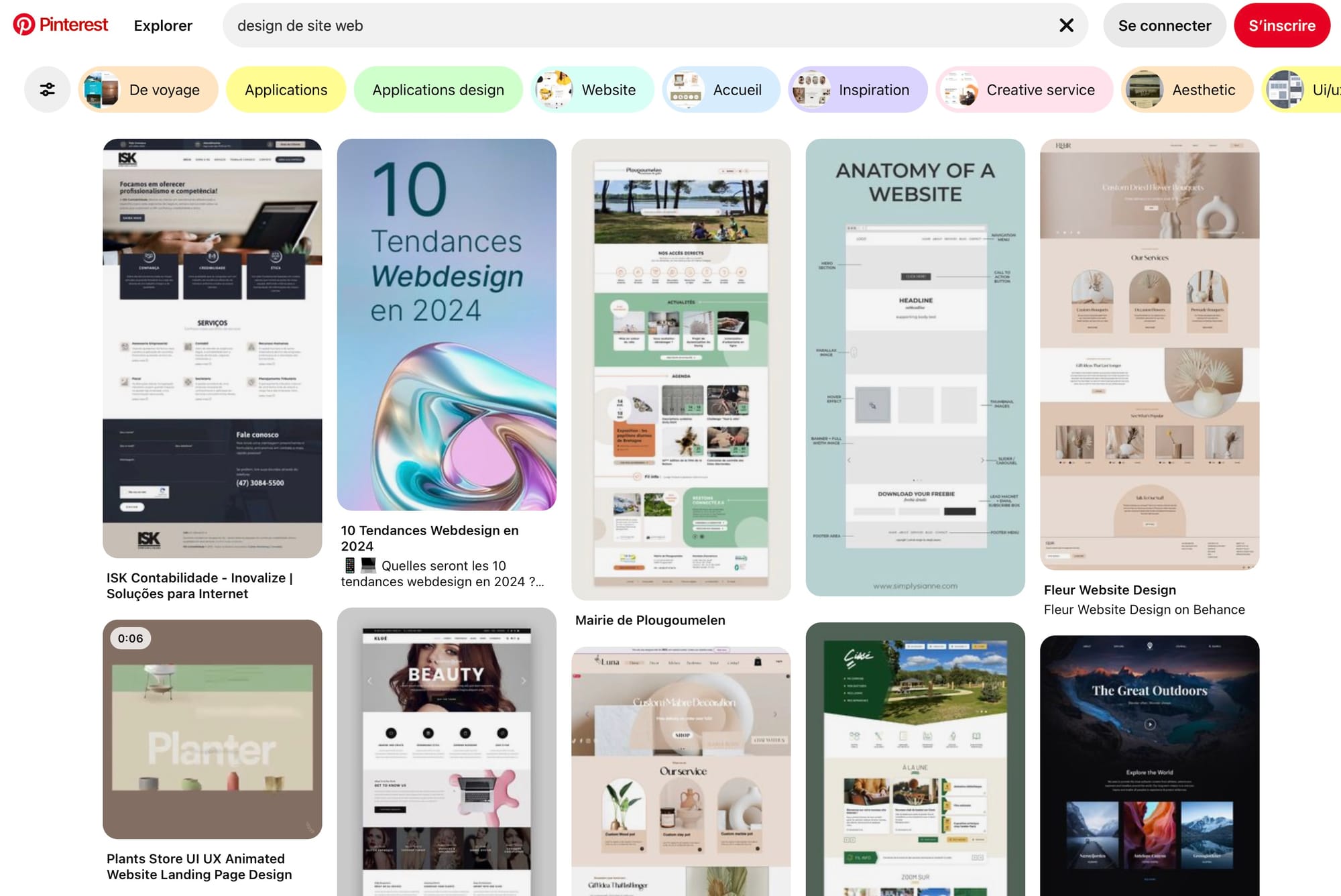 Design de site web trouvés sur pinterest en 2024