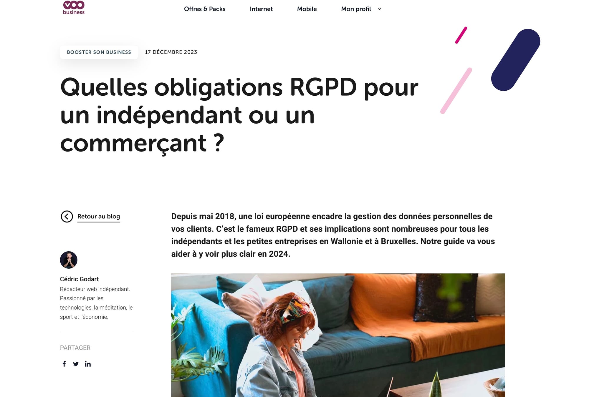 Article de blog pour VOO business sur les obligations RGPD des indépendants