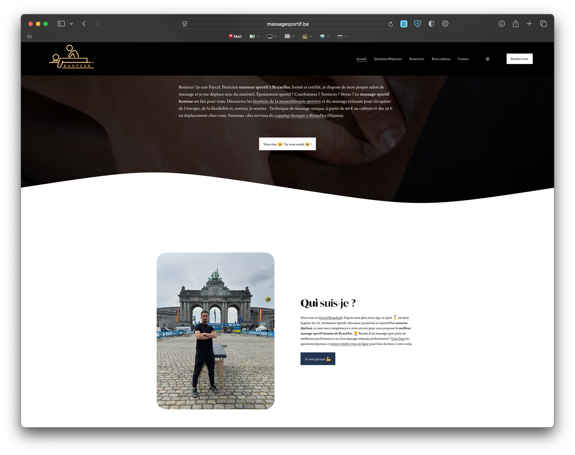 capture d'écran du site massagesportif.be de Faycal