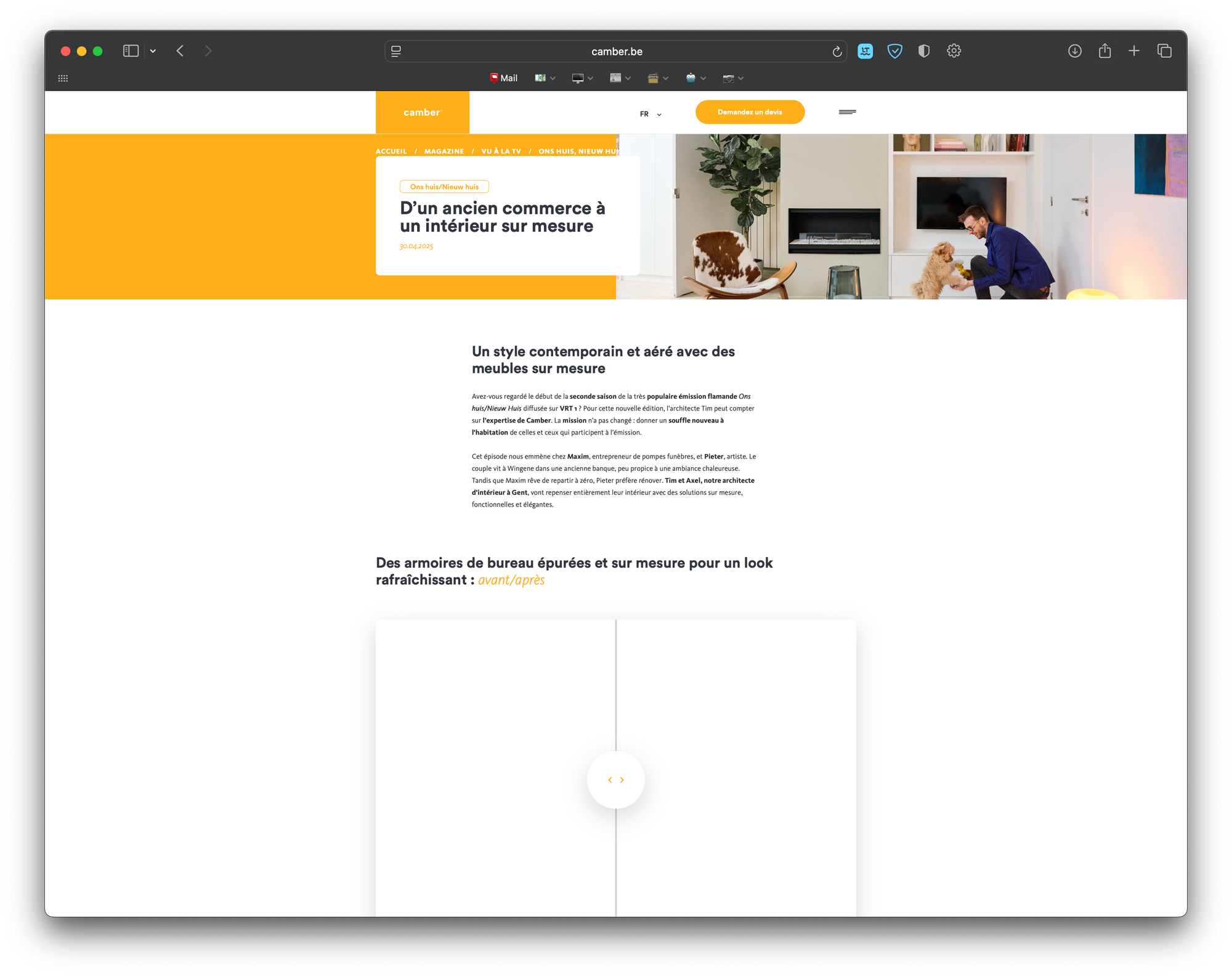 Page en français SEO d'une landing page Camber pour l'émission Ons Huis Nieuw Huis VRT